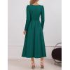 ZESICA Women’s Long Sleeve Midi Dresses 2026 Spring Elegant Crewneck Swing A Line Wedding Guest Party Dress with Pockets(Green)