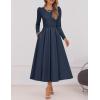 ZESICA Women’s Long Sleeve Midi Dresses 2026 Spring Elegant Crewneck Swing A Line Wedding Guest Party Dress with Pockets(Navy)
