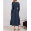 ZESICA Women’s Long Sleeve Midi Dresses 2026 Spring Elegant Crewneck Swing A Line Wedding Guest Party Dress with Pockets(Navy)