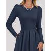 ZESICA Women’s Long Sleeve Midi Dresses 2026 Spring Elegant Crewneck Swing A Line Wedding Guest Party Dress with Pockets(Navy)