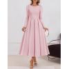 ZESICA Women’s Long Sleeve Midi Dresses 2026 Spring Elegant Crewneck Swing A Line Wedding Guest Party Dress with Pockets(Pink)