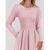 ZESICA Women’s Long Sleeve Midi Dresses 2026 Spring Elegant Crewneck Swing A Line Wedding Guest Party Dress with Pockets(Pink)