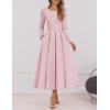 ZESICA Women’s Long Sleeve Midi Dresses 2026 Spring Elegant Crewneck Swing A Line Wedding Guest Party Dress with Pockets(Pink)