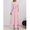 ZESICA Women’s Long Sleeve Midi Dresses 2026 Spring Elegant Crewneck Swing A Line Wedding Guest Party Dress with Pockets(Pink)