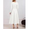 ZESICA Women’s Long Sleeve Midi Dresses 2026 Spring Elegant Crewneck Swing A Line Wedding Guest Party Dress with Pockets(White)
