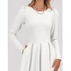 ZESICA Women’s Long Sleeve Midi Dresses 2026 Spring Elegant Crewneck Swing A Line Wedding Guest Party Dress with Pockets(White)