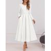 ZESICA Women’s Long Sleeve Midi Dresses 2026 Spring Elegant Crewneck Swing A Line Wedding Guest Party Dress with Pockets(White)