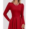ZESICA Women’s Long Sleeve Midi Dresses 2026 Spring Elegant Crewneck Swing A Line Wedding Guest Party Dress with Pockets(Wine)
