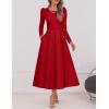 ZESICA Women’s Long Sleeve Midi Dresses 2026 Spring Elegant Crewneck Swing A Line Wedding Guest Party Dress with Pockets(Wine)