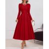ZESICA Women’s Long Sleeve Midi Dresses 2026 Spring Elegant Crewneck Swing A Line Wedding Guest Party Dress with Pockets(Wine)