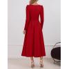 ZESICA Women’s Long Sleeve Midi Dresses 2026 Spring Elegant Crewneck Swing A Line Wedding Guest Party Dress with Pockets(Wine)