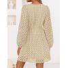 ZESICA Women’s Long Sleeve Mini Dress 2026 Fall Crewneck Tie Front Hollow Out Eyelet Babydoll A Line Short Dresses(Apricot)