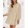 ZESICA Women’s Long Sleeve Mini Dress 2026 Fall Crewneck Tie Front Hollow Out Eyelet Babydoll A Line Short Dresses(Apricot)