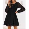 ZESICA Women’s Long Sleeve Mini Dress 2026 Fall Crewneck Tie Front Hollow Out Eyelet Babydoll A Line Short Dresses(Black)