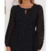ZESICA Women’s Long Sleeve Mini Dress 2026 Fall Crewneck Tie Front Hollow Out Eyelet Babydoll A Line Short Dresses(Black)