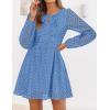 ZESICA Women’s Long Sleeve Mini Dress 2026 Fall Crewneck Tie Front Hollow Out Eyelet Babydoll A Line Short Dresses(Blue)