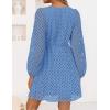 ZESICA Women’s Long Sleeve Mini Dress 2026 Fall Crewneck Tie Front Hollow Out Eyelet Babydoll A Line Short Dresses(Blue)