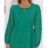 ZESICA Women’s Long Sleeve Mini Dress 2026 Fall Crewneck Tie Front Hollow Out Eyelet Babydoll A Line Short Dresses(Green)