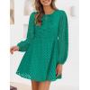 ZESICA Women’s Long Sleeve Mini Dress 2026 Fall Crewneck Tie Front Hollow Out Eyelet Babydoll A Line Short Dresses(Green)