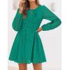 ZESICA Women’s Long Sleeve Mini Dress 2026 Fall Crewneck Tie Front Hollow Out Eyelet Babydoll A Line Short Dresses(Green)