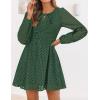 ZESICA Women’s Long Sleeve Mini Dress 2026 Fall Crewneck Tie Front Hollow Out Eyelet Babydoll A Line Short Dresses(Olive)