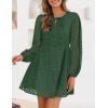 ZESICA Women’s Long Sleeve Mini Dress 2026 Fall Crewneck Tie Front Hollow Out Eyelet Babydoll A Line Short Dresses(Olive)