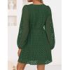 ZESICA Women’s Long Sleeve Mini Dress 2026 Fall Crewneck Tie Front Hollow Out Eyelet Babydoll A Line Short Dresses(Olive)