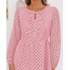 ZESICA Women’s Long Sleeve Mini Dress 2026 Fall Crewneck Tie Front Hollow Out Eyelet Babydoll A Line Short Dresses(Pink)
