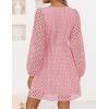ZESICA Women’s Long Sleeve Mini Dress 2026 Fall Crewneck Tie Front Hollow Out Eyelet Babydoll A Line Short Dresses(Pink)