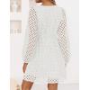 ZESICA Women’s Long Sleeve Mini Dress 2026 Fall Crewneck Tie Front Hollow Out Eyelet Babydoll A Line Short Dresses(White)