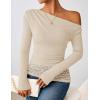 ZESICA Women’s Long Sleeve Off Shoulder Tops Fall 2026 Casual Boat Neck Lace Slim Fit Going Out Y2k Shirts Blouses(Apricot)