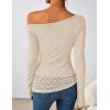 ZESICA Women’s Long Sleeve Off Shoulder Tops Fall 2026 Casual Boat Neck Lace Slim Fit Going Out Y2k Shirts Blouses(Apricot)