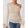 ZESICA Women’s Long Sleeve Off Shoulder Tops Fall 2026 Casual Boat Neck Lace Slim Fit Going Out Y2k Shirts Blouses(Apricot)