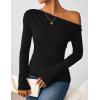 ZESICA Women’s Long Sleeve Off Shoulder Tops Fall 2026 Casual Boat Neck Lace Slim Fit Going Out Y2k Shirts Blouses(Black)
