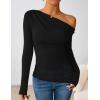 ZESICA Women’s Long Sleeve Off Shoulder Tops Fall 2026 Casual Boat Neck Lace Slim Fit Going Out Y2k Shirts Blouses(Black)
