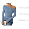 ZESICA Women’s Long Sleeve Off Shoulder Tops Fall 2026 Casual Boat Neck Lace Slim Fit Going Out Y2k Shirts Blouses(Blue)