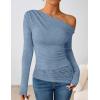 ZESICA Women’s Long Sleeve Off Shoulder Tops Fall 2026 Casual Boat Neck Lace Slim Fit Going Out Y2k Shirts Blouses(Blue)