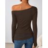 ZESICA Women’s Long Sleeve Off Shoulder Tops Fall 2026 Casual Boat Neck Lace Slim Fit Going Out Y2k Shirts Blouses(Coffee)