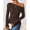 ZESICA Women’s Long Sleeve Off Shoulder Tops Fall 2026 Casual Boat Neck Lace Slim Fit Going Out Y2k Shirts Blouses(Coffee)