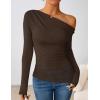 ZESICA Women’s Long Sleeve Off Shoulder Tops Fall 2026 Casual Boat Neck Lace Slim Fit Going Out Y2k Shirts Blouses(Coffee)
