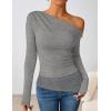 ZESICA Women’s Long Sleeve Off Shoulder Tops Fall 2026 Casual Boat Neck Lace Slim Fit Going Out Y2k Shirts Blouses(Grey)