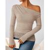 ZESICA Women’s Long Sleeve Off Shoulder Tops Fall 2026 Casual Boat Neck Lace Slim Fit Going Out Y2k Shirts Blouses(Light Khaki)