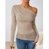 ZESICA Women’s Long Sleeve Off Shoulder Tops Fall 2026 Casual Boat Neck Lace Slim Fit Going Out Y2k Shirts Blouses(Light Khaki)