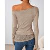 ZESICA Women’s Long Sleeve Off Shoulder Tops Fall 2026 Casual Boat Neck Lace Slim Fit Going Out Y2k Shirts Blouses(Light Khaki)