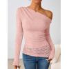 ZESICA Women’s Long Sleeve Off Shoulder Tops Fall 2026 Casual Boat Neck Lace Slim Fit Going Out Y2k Shirts Blouses(Pink)