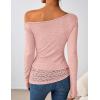 ZESICA Women’s Long Sleeve Off Shoulder Tops Fall 2026 Casual Boat Neck Lace Slim Fit Going Out Y2k Shirts Blouses(Pink)