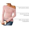 ZESICA Women’s Long Sleeve Off Shoulder Tops Fall 2026 Casual Boat Neck Lace Slim Fit Going Out Y2k Shirts Blouses(Pink)