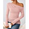 ZESICA Women’s Long Sleeve Off Shoulder Tops Fall 2026 Casual Boat Neck Lace Slim Fit Going Out Y2k Shirts Blouses(Pink)