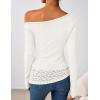 ZESICA Women’s Long Sleeve Off Shoulder Tops Fall 2026 Casual Boat Neck Lace Slim Fit Going Out Y2k Shirts Blouses(White)
