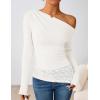 ZESICA Women’s Long Sleeve Off Shoulder Tops Fall 2026 Casual Boat Neck Lace Slim Fit Going Out Y2k Shirts Blouses(White)